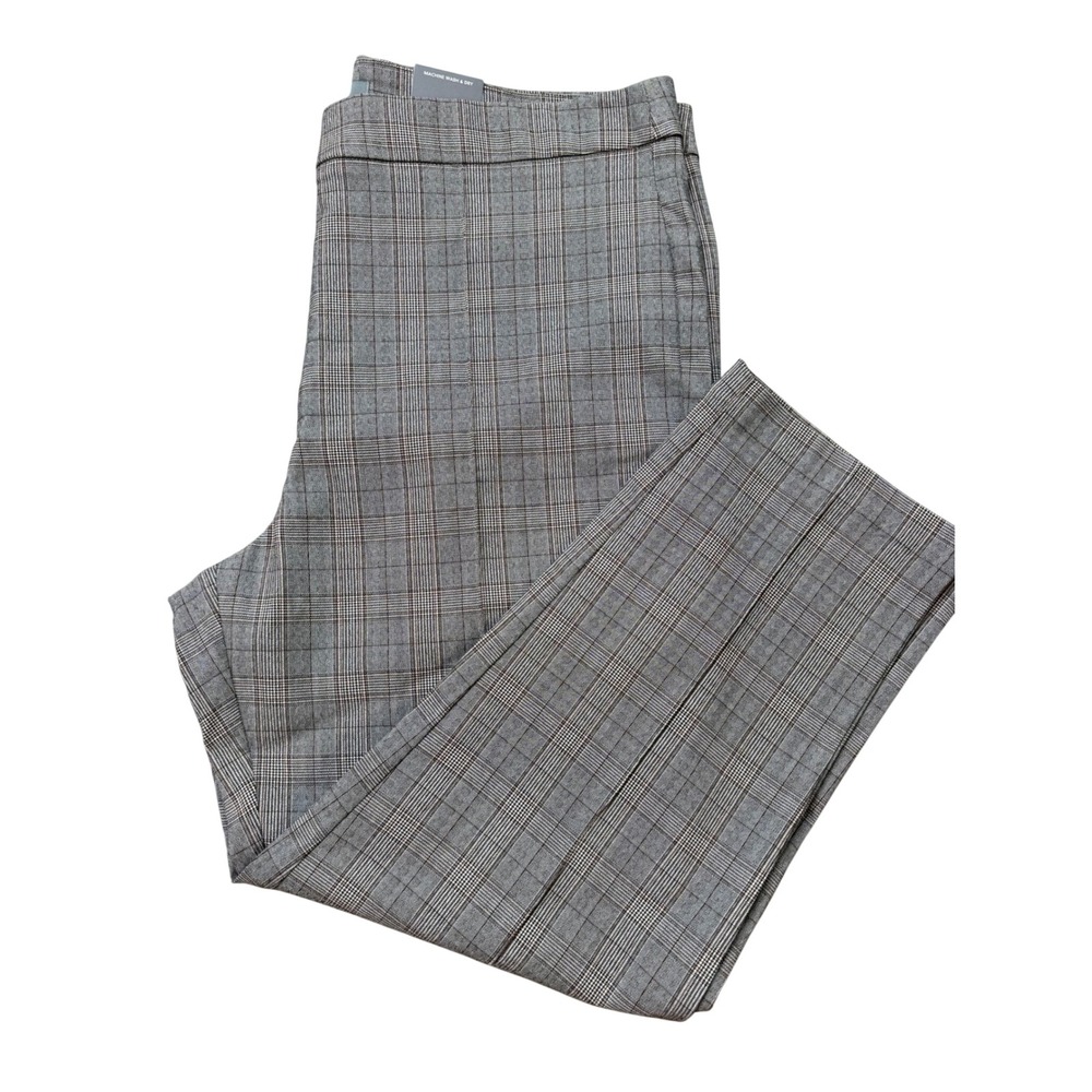 Worthington Slim Leg Pants Women 18W Brown Black Plaid NWT Stretch Ankle Trouser